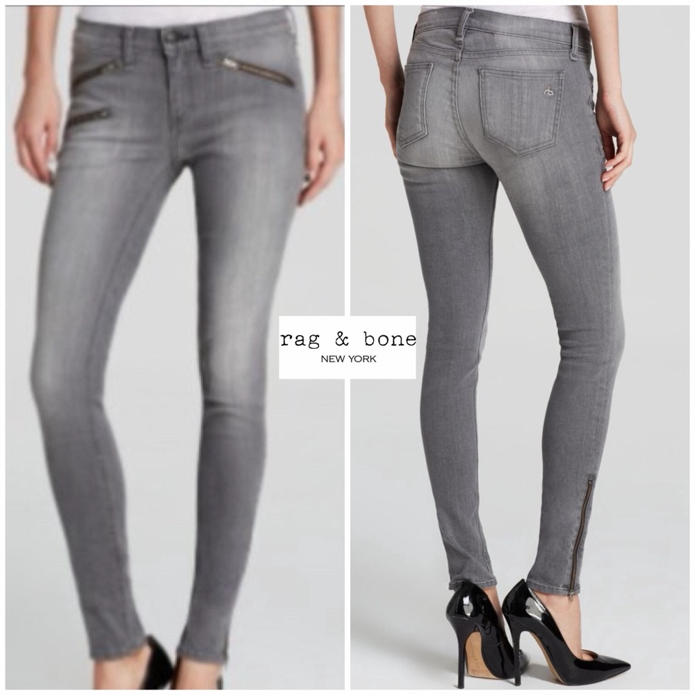 NWOT - Rag & Bone Gray Moto Zip Skinny Denim Jeans (32)